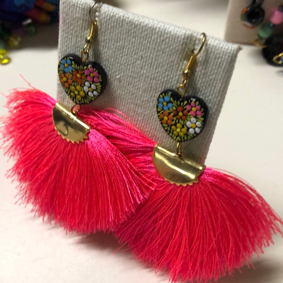 Mexican Hand Painted Tassel Earrings - Picture 4 of 8